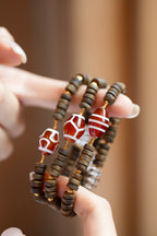Kynam Agarwood Bracelet, Etched Agate & Clear Quartz