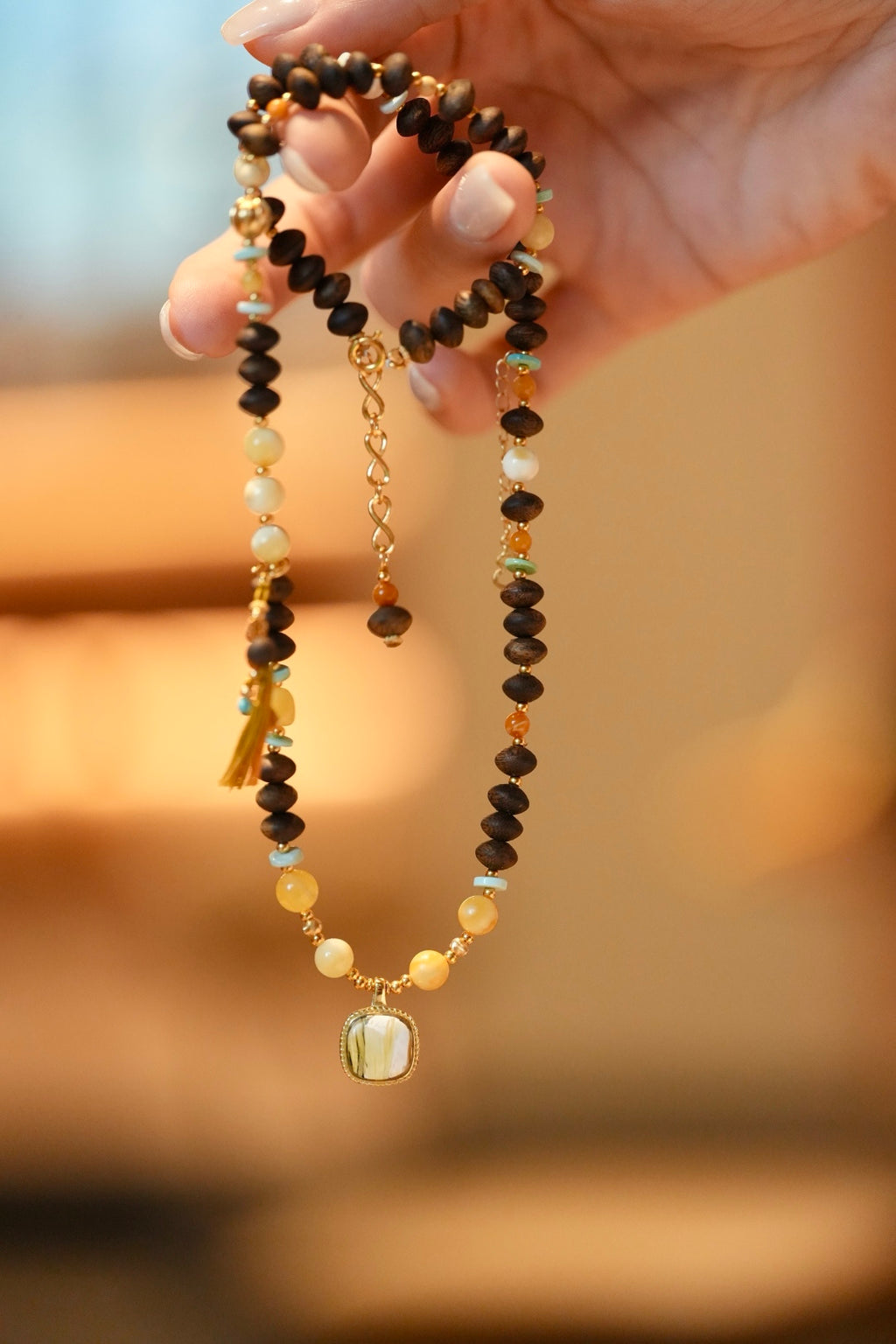Kynam Agarwood Necklace, Wax Amber, Turquoise & Wax Pendant
