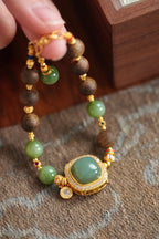 Kynam Agarwood Bracelet, Cat's-Eye Nephrite Jade & Duck-Egg Blue Peace Medallion