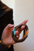 Kynam Agarwood Bracelet, Sky-Blue Turquoise & Beeswax Amber, 6.5mm