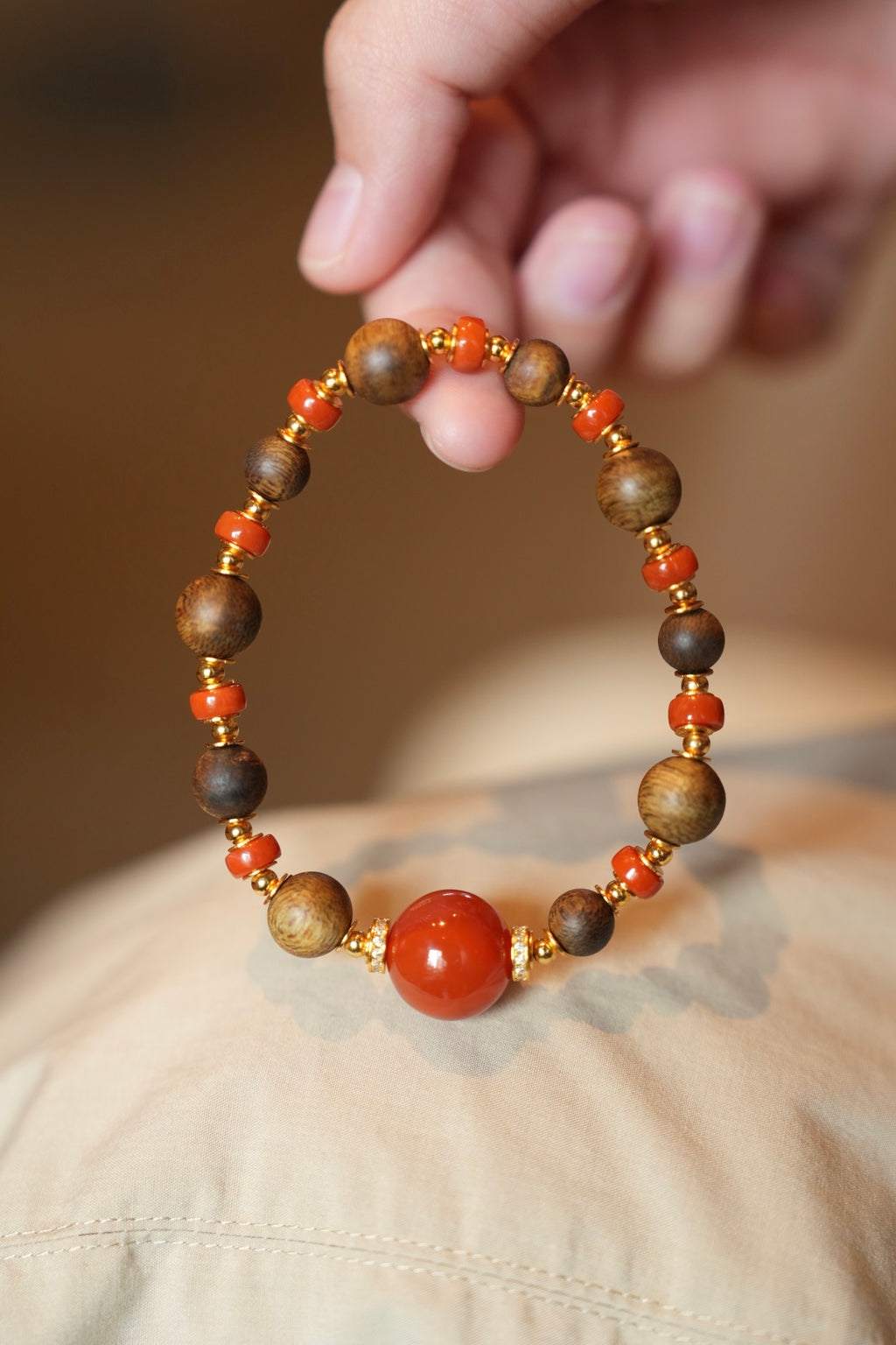 Kynam Agarwood Bracelet, South Red Agate, 6-14mm
