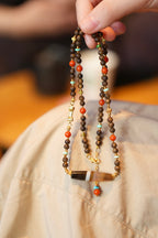 Kynam Agarwood Necklace, South Red Agate, Turquoise & Wound-Silk Agate