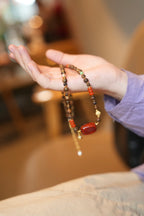 Kynam Agarwood Necklace, South Red Agate Focal, Turquoise & Pearl Accents