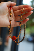 Kynam Agarwood Necklace, South Red Agate, Flame Focal, 56 cm