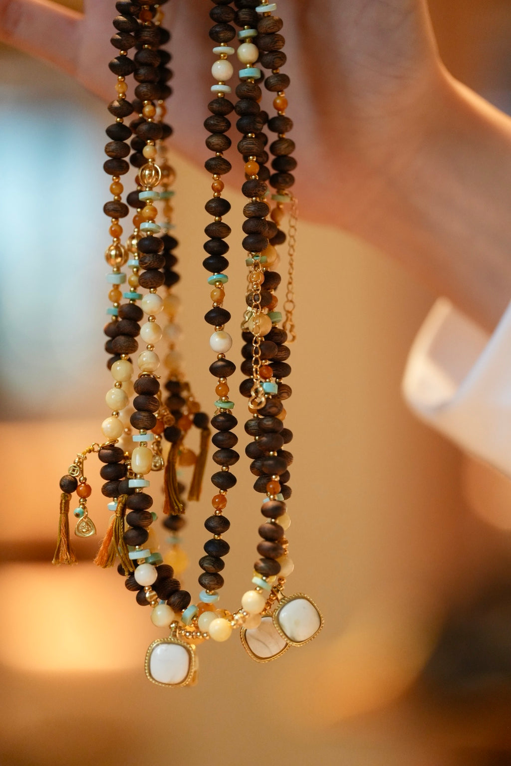 Kynam Agarwood Necklace, Wax Amber, Turquoise & Wax Pendant