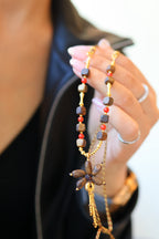 Kynam Agarwood Necklace, Red Coral & Flower Pendant, Handmade Cord