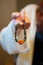 Kynam Agarwood & Turquoise Bracelet, Old Beeswax Amber Disc Focal