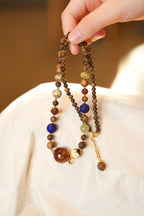 Kynam Agarwood Multi-Treasure Necklace, Cave Amber Main Bead, Lapis, South Red, Nephrite Jade, Turquoise
