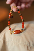 Kynam Agarwood Bracelet, South Red Agate Barrels & Beads