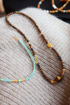 Kynam Agarwood Necklace, Turquoise & Turtle Charms, 60 cm, Detachable