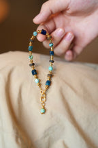Turquoise & Sugilite Bracelet, Web-Pattern Rounds, Blue-Purple Cubes, Kynam Agarwood Discs