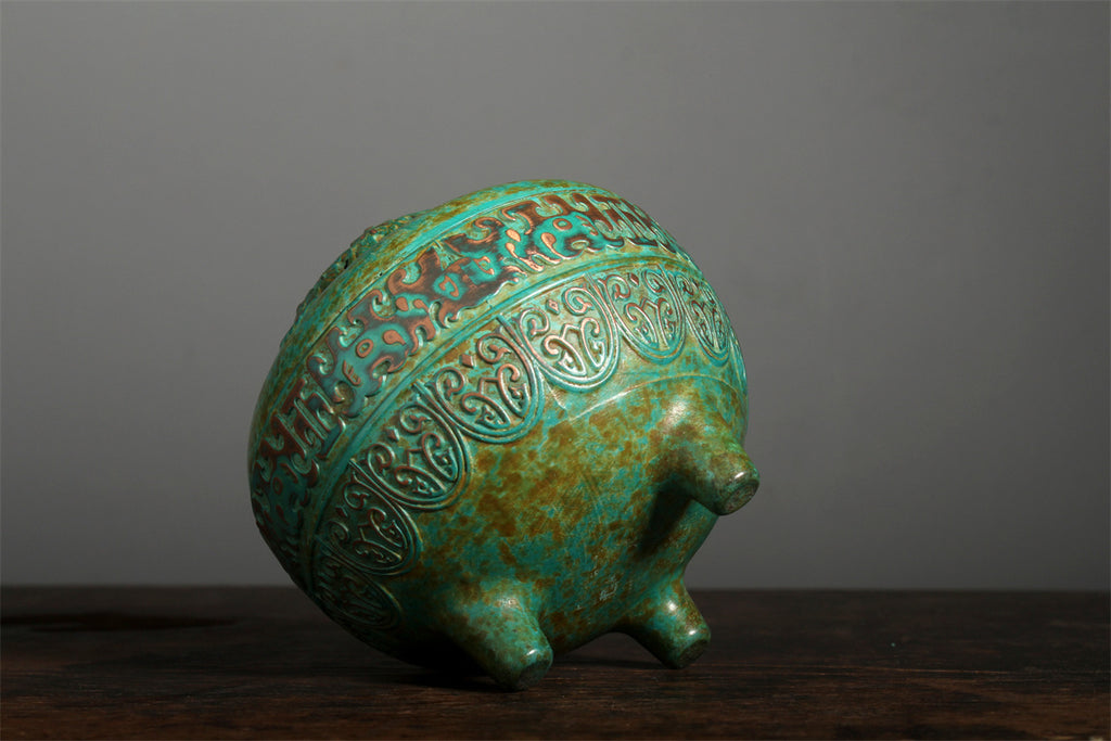 Incense Burner, Pure Copper Tripod, Ancient-Pattern Openwork, Antique Patina