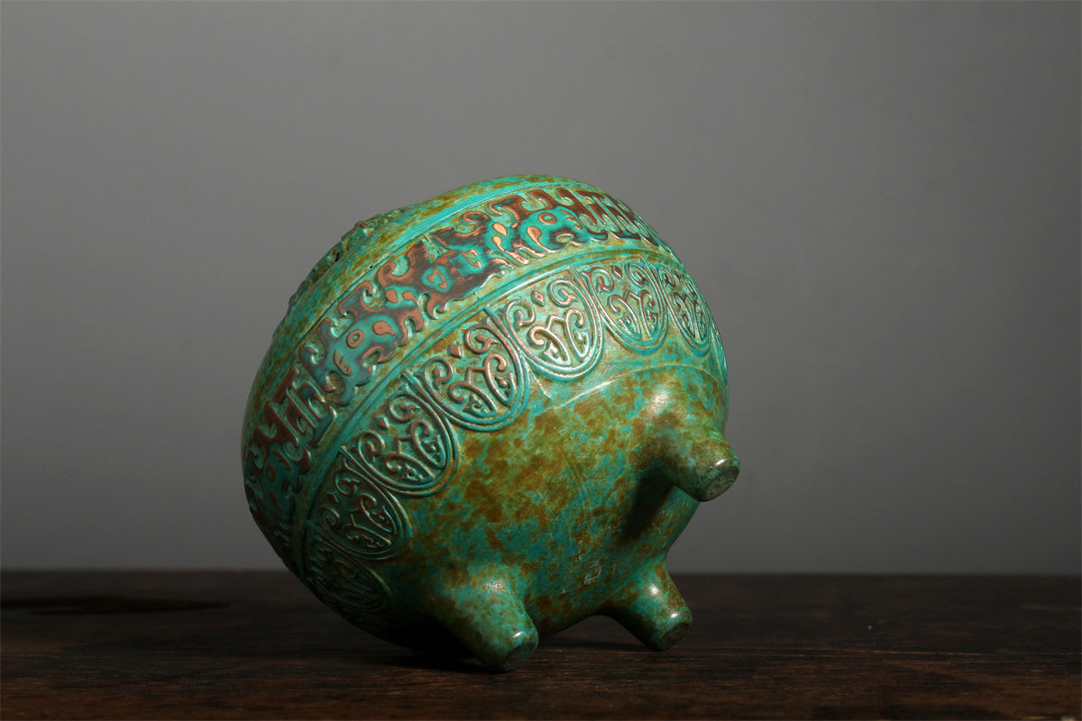 Incense Burner, Pure Copper Tripod, Ancient-Pattern Openwork, Antique Patina