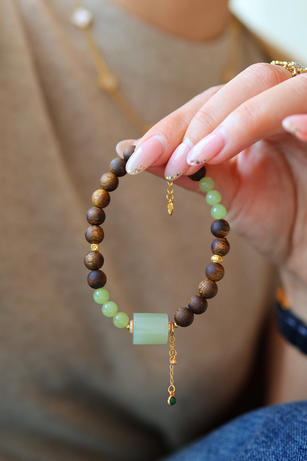 Kynam Agarwood Bracelet, Nephrite Jade