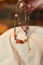 Kynam Agarwood Necklace, South Red Agate Focal, Turquoise & Pearl Accents