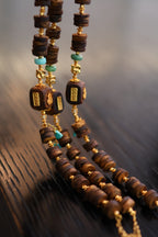 Kynam Agarwood Bracelet, Carved Focal Cube & Sky-Blue Turquoise