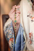 Kynam Agarwood Bracelet, Cat's-Eye Nephrite Jade & Duck-Egg Blue Peace Medallion