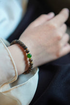 Kynam Agarwood Bracelet, Spinach Green Nephrite Jade
