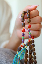 Kynam Agarwood Bracelet, Worm-Bore Beads, Five-Stone Accent & Tassel