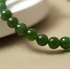 Mysore Sandalwood Bracelet, Green Nephrite Jade
