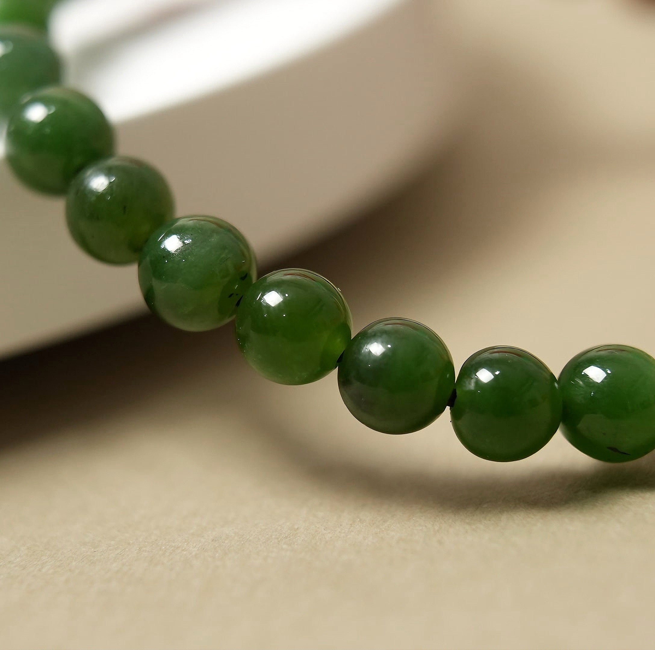 Mysore Sandalwood Bracelet, Green Nephrite Jade