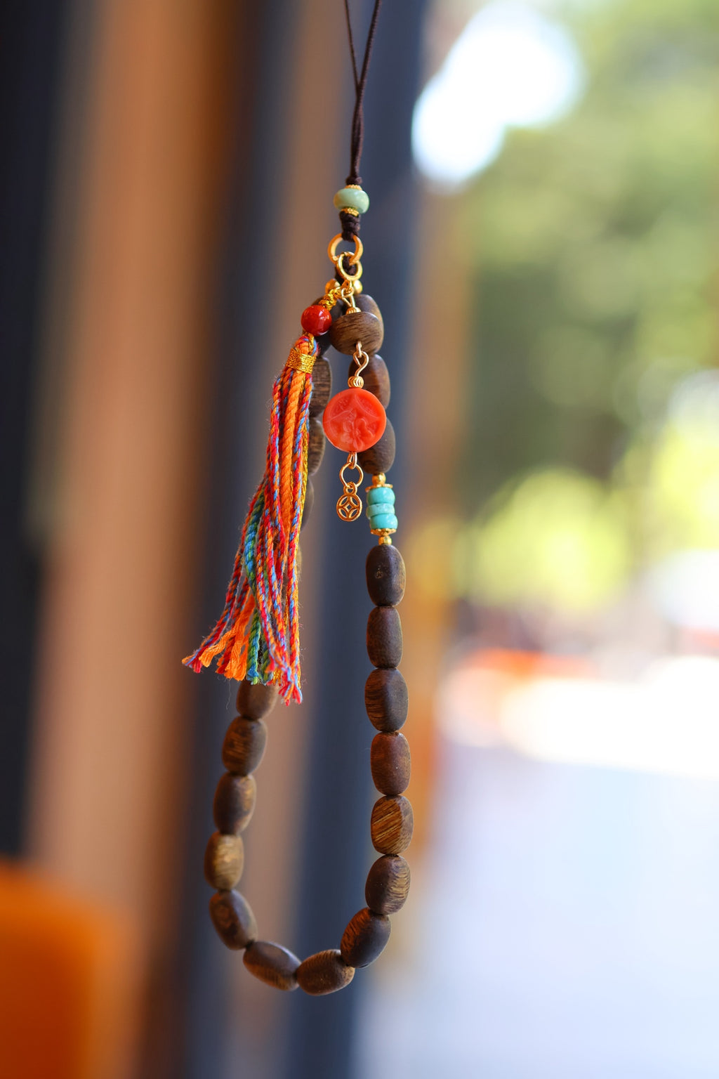 Kynam Agarwood Phone Charm, Turquoise & South Red Agate