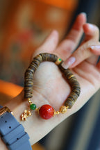 Kynam Agarwood Bracelet, South Red Agate & Jade