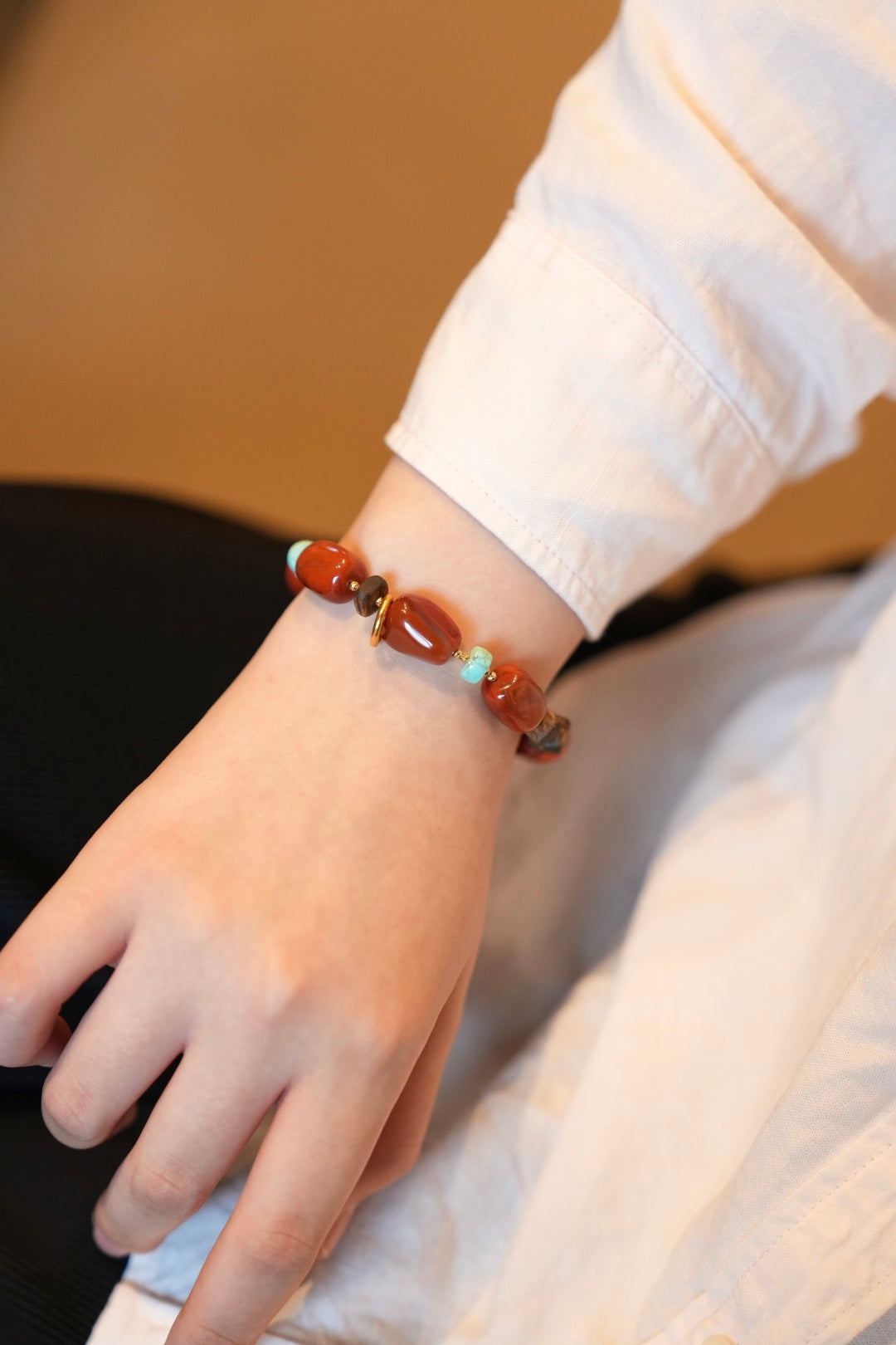 Kynam Agarwood Bracelet, South Red Agate & Turquoise