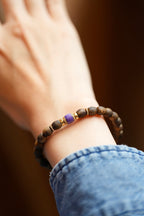 Kynam Agarwood Bracelet, Charoite & Crystal-Set Rondelles