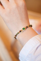 Kynam Agarwood Bracelet, Lake-Water Jadeite & Carved Ruyi, 4-5mm