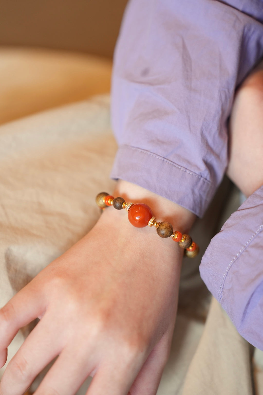 Kynam Agarwood Bracelet, South Red Agate, 6-14mm
