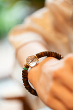 Kynam Agarwood Bracelet, Rutilated Quartz & Turquoise, Disc-Cut