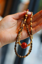 Kynam Agarwood Necklace, South Red Agate, Flame Focal, 56 cm