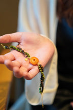 Kynam Agarwood & Turquoise Bracelet, Old Beeswax Amber Disc Focal