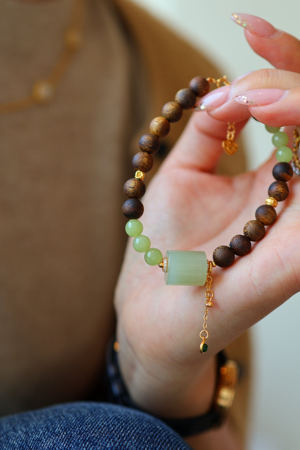 Kynam Agarwood Bracelet, Nephrite Jade