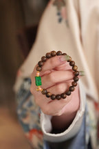 Kynam Agarwood Bracelet, Carved Imperial Green Jade & Pink Coral