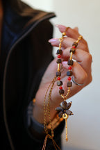 Kynam Agarwood Necklace, Red Coral & Flower Pendant, Handmade Cord