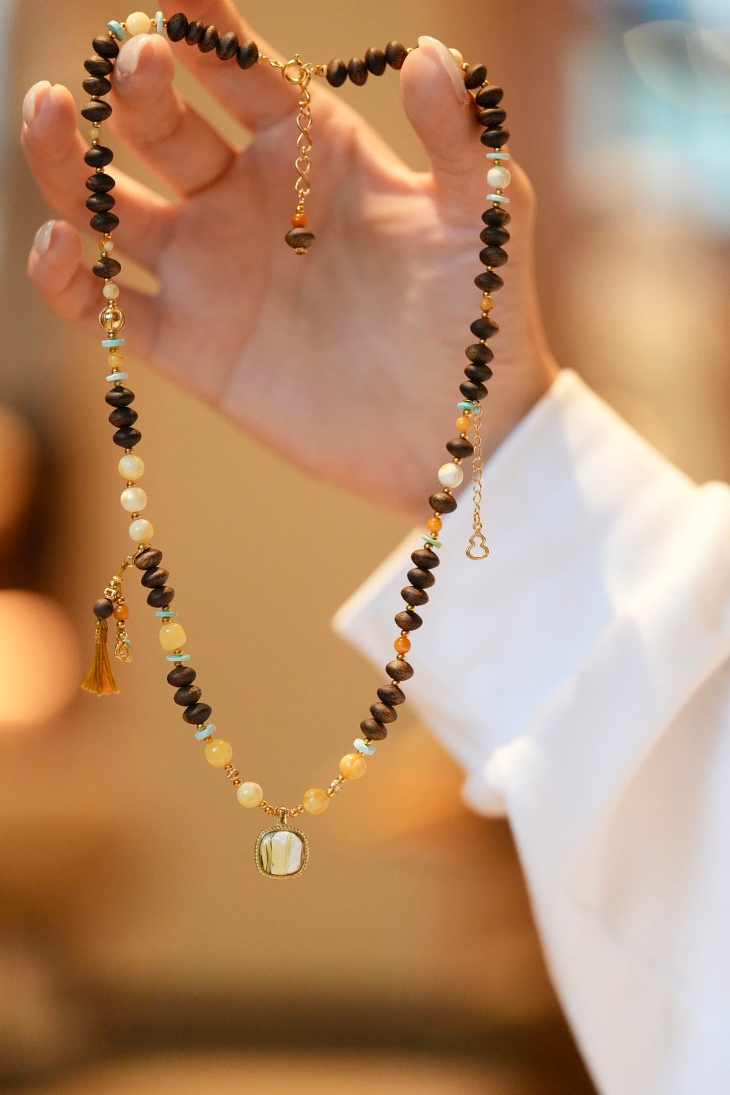 Kynam Agarwood Necklace, Wax Amber, Turquoise & Wax Pendant