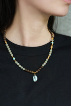 Kynam Agarwood Necklace, Nephrite Jade & Turquoise Drop