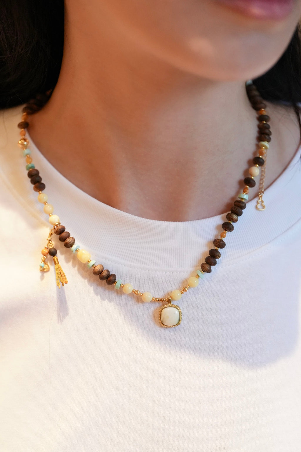 Kynam Agarwood Necklace, Wax Amber, Turquoise & Wax Pendant