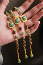 Kynam Agarwood Bracelet, Cat's-Eye Nephrite Jade & Duck-Egg Blue Peace Medallion