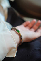 Kynam Agarwood Bracelet, Spinach Green Nephrite Jade