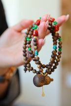 Kynam Agarwood Necklace, Carved Gourd Pendant, South Red & Jadeite