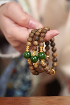 Kynam Agarwood Bracelet, Spinach-Green Nephrite Jade Focal Bead