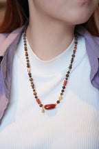 Kynam Agarwood Necklace, South Red Agate Focal, Turquoise & Pearl Accents