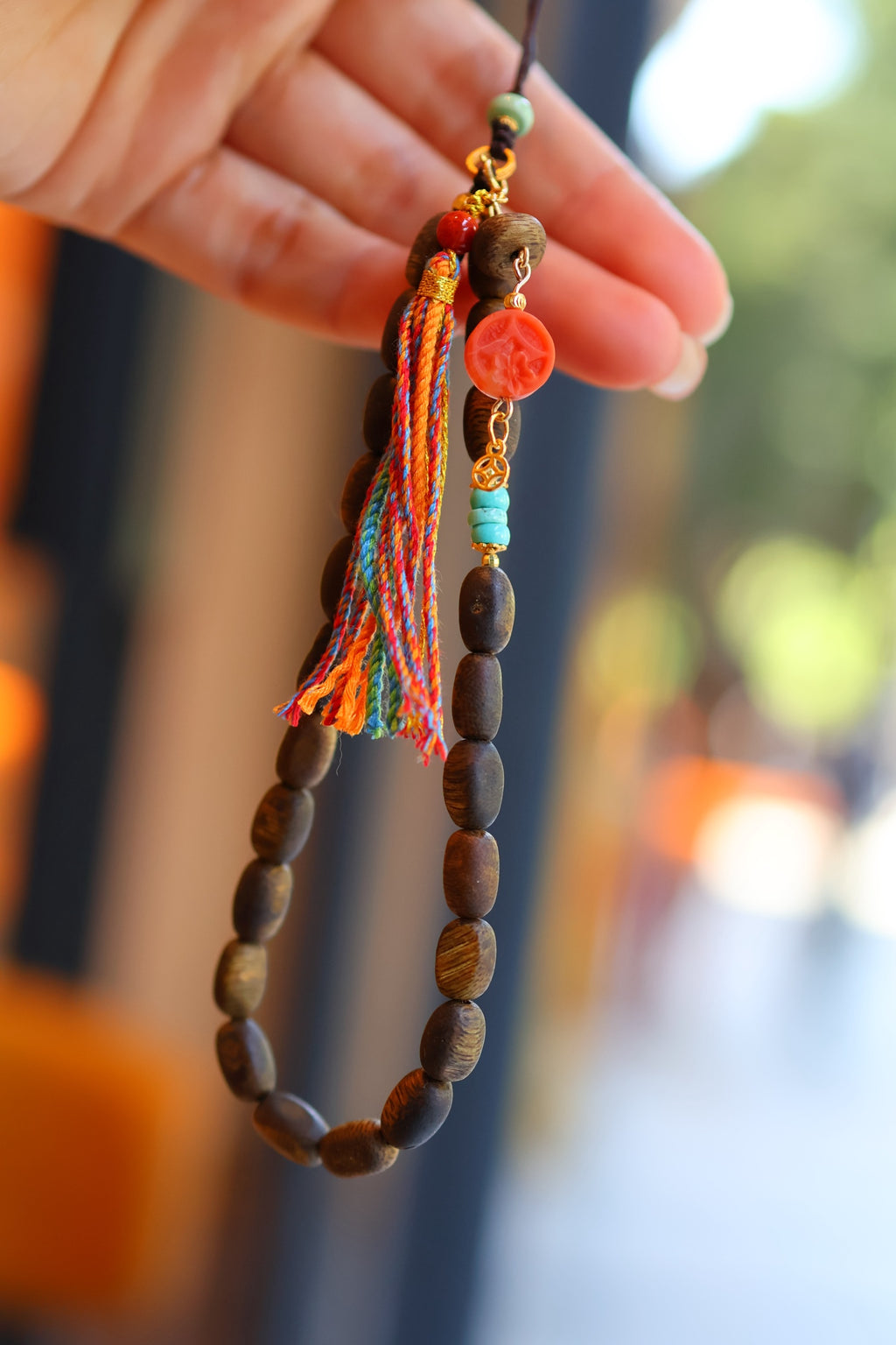 Kynam Agarwood Phone Charm, Turquoise & South Red Agate