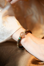 Kynam Agarwood Bracelet, Rutilated Quartz & Turquoise, Disc-Cut