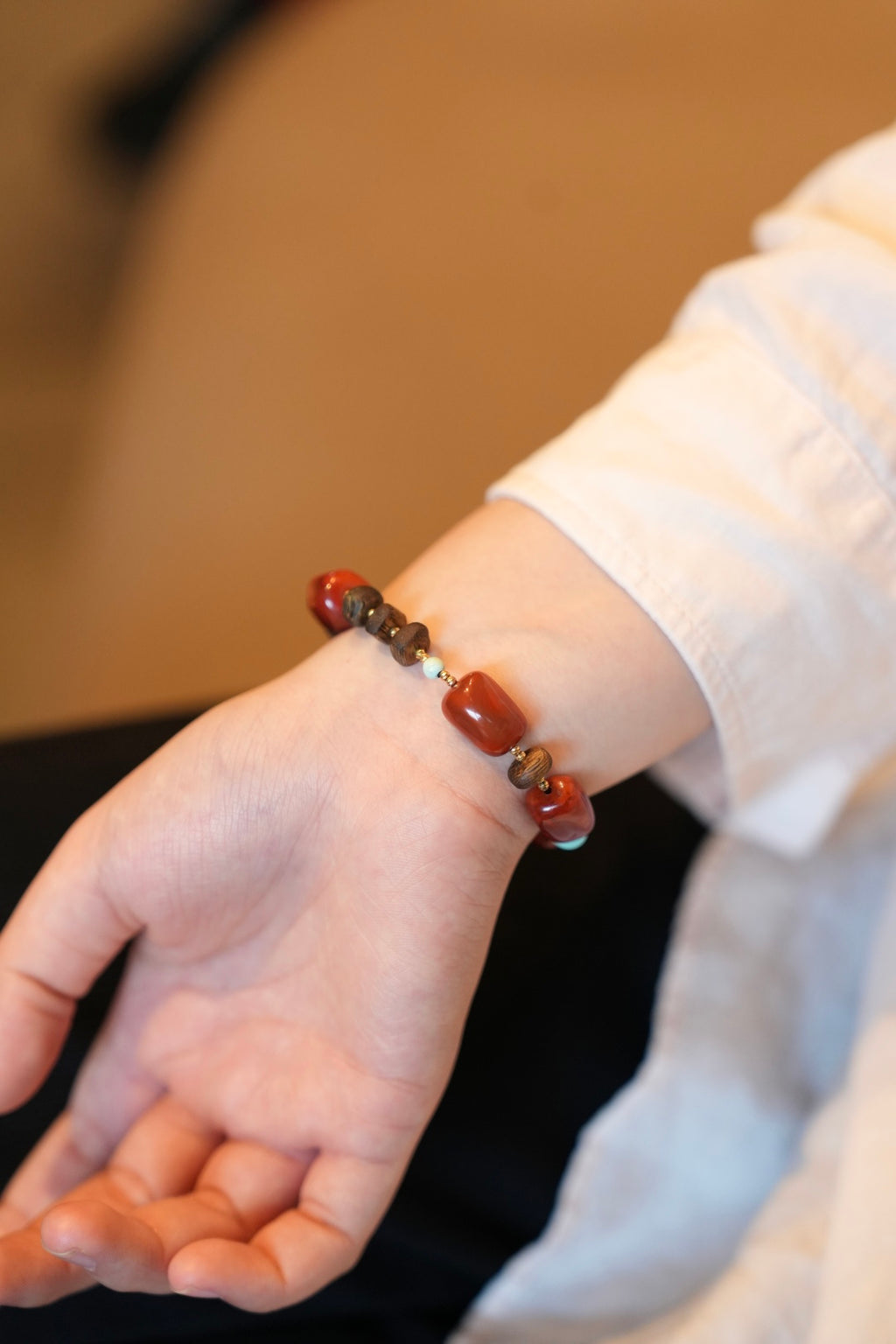 Kynam Agarwood Bracelet, South Red Agate & Turquoise