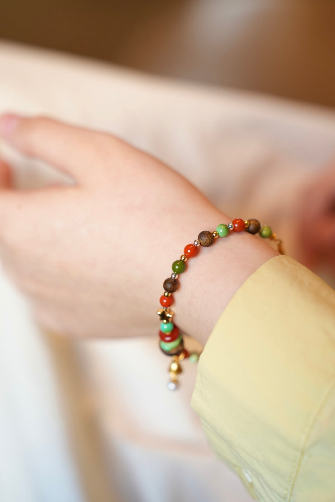 Kynam Agarwood Bracelet, South Red Agate, Turquoise & Pearl Charms
