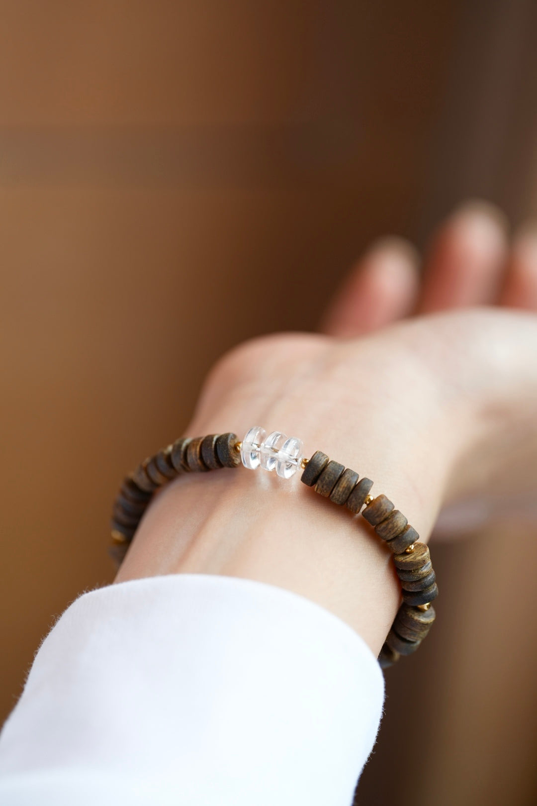 Kynam Agarwood Bracelet, Etched Agate & Clear Quartz